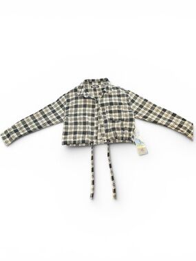 NWT Plaid Cropped Button-Up Black and White Top